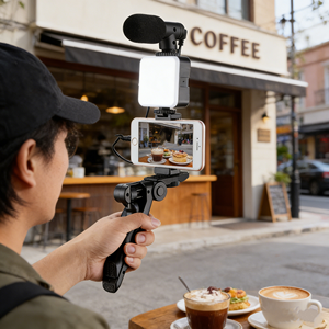 Kit <span class=keywords><strong>de</strong></span> Vlogging pour Téléphone Portable Transfrontalier le Plus Vendu : Lumière LED <span class=keywords><strong>de</strong></span> Poche, Microphone et Trépied Portable pour la Photographie <span class=keywords><strong>de</strong></span> Beauté sur Bureau - Product Image 1