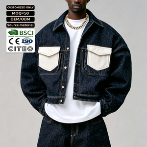 Blouson Bomber en Jean Surdimensionné Personnalisé de Haute Qualité pour Homme avec Poches en Cuir Bleu Foncé – Manteaux Vintage en Jean - Product Image 1