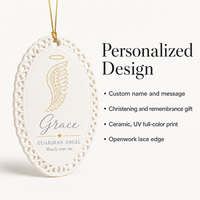 Pendentif en porcelaine à suspendre, aile d'ange et halo, souvenir de baptême ou de Noël, impression UV personnalisée avec nom