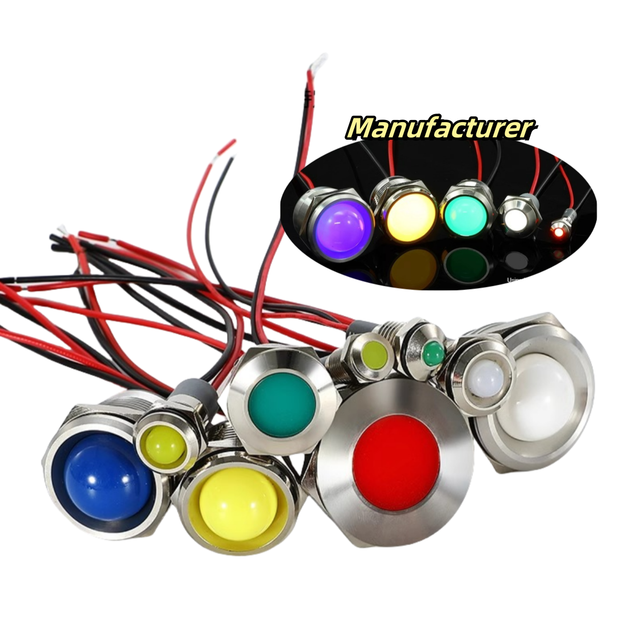6mm 8mm 10mm 12mnm 16mm Miniature Dome Indicator Panel Light IP65 Waterproof Spherical Dual Color signal Lamp with Wire