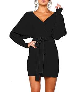 Femmes Sexy <span class=keywords><strong>Cocktail</strong></span> Batwing Manches Longues Dos Nu Mock Wrap Pull En Tricot Mini <span class=keywords><strong>Robe</strong></span> - Product Image 3