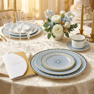 Service de Table de Luxe en Porcelaine Bleue avec Bordure Dorée Véritable, Vaisselle de Mariage en Porcelaine Fine, <span class=keywords><strong>Ensemble</strong></span> Assiettes et Bols en Céramique Motif Cygne Style Palais 2026 - Product Image 3