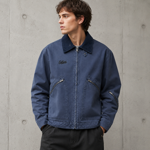 Heavyweight 400GSM Canvas <strong>Trucker</strong> <strong>Jacket</strong> <strong>Men</strong> Vintage Washed Corduroy Collar Streetwear OEM Factory Custom Boxy Oversize Workwear - Product Image 2