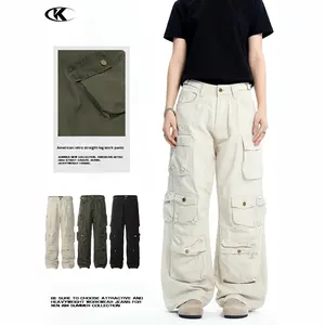 11KN Retro Straight-leg Cargo <strong>Pants</strong> Neutral High-quality Custom Multi-pocket Loose Slimming Pile Street Pure Cotton Casual <strong>Pants</strong> - Product Image 1