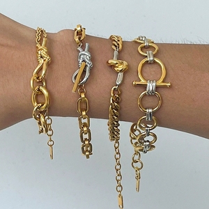 Dichiarazione <span class=keywords><strong>Old</strong></span> Money Style oro argento bicolore in acciaio inossidabile Chunky catena a maglie avvolto nodo Charm a forma di croce bracciale bracciale - Product Image 6