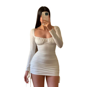 Abito estivo Sexy da donna attillato e <span class=keywords><strong>scollato</strong></span> da donna Mini abito a maniche lunghe con spalline laterali-Clubwear, abito da festa, abito <span class=keywords><strong>aderente</strong></span> - Product Image 5