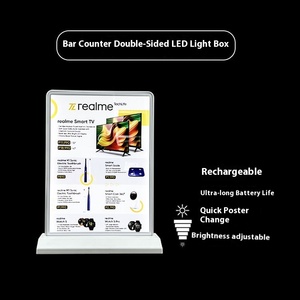 Siêu mỏng có thể sạc lại hai mặt LED hộp đèn máy tính để bàn áp phích hiển thị khung kính cường lực thanh hình chữ nhật cho quảng cáo - Product Image 4