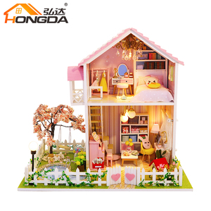 Hongda M911 SAKURA <span class=keywords><strong>Love</strong></span> ที่กำหนดเองบ้านตุ๊กตาไม้สีชมพูสำหรับเด็กผู้หญิง DIY บ้านตุ๊กตาขนาดเล็กชุดบ้านตุ๊กตา - Product Image 3