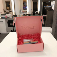 Échantillon gratuit, boîte d'expédition rigide en carton ondulé de couleur rose avec logo personnalisé, matériaux recyclés et gaufrage
