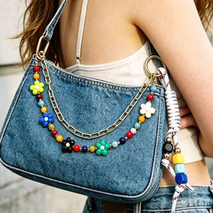 Double Layer Rainbow <b>Flower</b> Beaded Bag Charm <b>Sweet</b> Girl Handbag Pendant Fashion Keychain Gift - Product Image 1