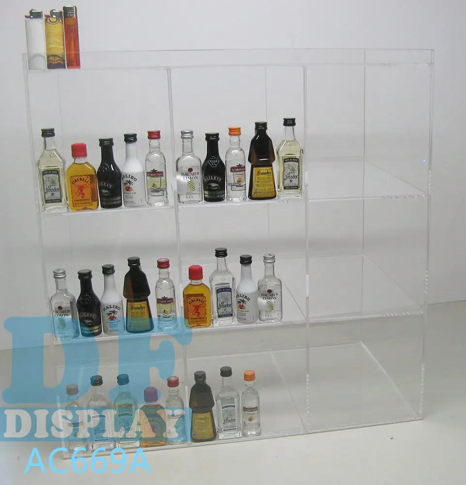 Kotak Display Akrilik Kaca Menampilkan Etalase Tampilan Komersial untuk Mini Sampler 50Ml Liquor Shot Botol Pesawat Nips