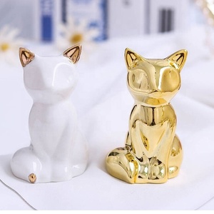 Adornos Decorativos Fengshui, Artículos para <span class=keywords><strong>el</strong></span> Hogar, Adornos de Animales de Cerámica Ecológicos, Adorno de <span class=keywords><strong>Zorro</strong></span> de Porcelana Blanca Dorada, Regalo Original - Product Image 1