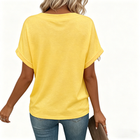 T-shirt personnalisé pour femme, col en V, manches courtes, coupe décontractée, respirant, couleur unie, logo tissé, ensemble printemps-été, taupe