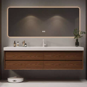 <span class=keywords><strong>Meuble</strong></span>-lavabo mural Guanda en <span class=keywords><strong>bois</strong></span> <span class=keywords><strong>massif</strong></span> vintage sur mesure, 70-200 <span class=keywords><strong>cm</strong></span>, en noyer, durable et facile à nettoyer, vente en gros - Product Image 1