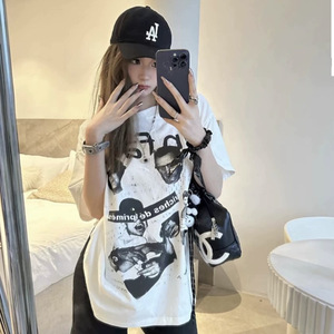 ERD Melancholy Camiseta de Manga Corta Unisex de Algodón Puro, Estilo <span class=keywords><strong>Retro</strong></span> Americano de Segunda Generación, Holgada, con Letras, para Parejas - Product Image 4