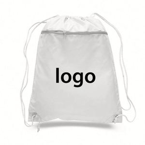 กระเป๋าเป้สะพายหลังแบบรีไซเคิลสำหรับเดินทาง แคมป์ปิ้ง กีฬา มีช่องซิปด้านหน้า ทำจากโพลีเอสเตอร์ สีขาว มีเชือกผูก - Product Image 1