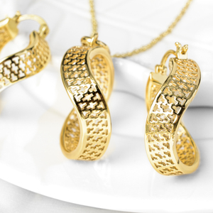 Joyería de Moda de Alta Calidad, Juego de Collar y Aretes de Latón Chapado en Oro de 18k para Novia, Regalo para Mujer, Ideal para Compromiso, Boda o Aniversario - Product Image 3