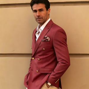 Traje de Negocios Personalizado de Alta Gama, Color Vino Tinto, Cruzado, Antiestático y Que No Se Encoge, 100% Lana, Estilo Inglés - Product Image 1