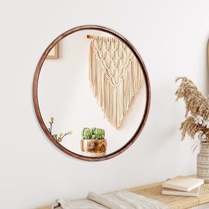 <strong>Round</strong> Solid <strong>Oak</strong> Wood <strong>Mirror</strong> Medium Size, Walnut Frame Modern Decorative Wall Makeup <strong>Mirror</strong> for Bathroom Bedroom Living Room - Product Image 3