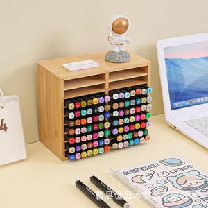 Estante de almacenamiento de escritorio de madera de bambú, organizador de papelería multifuncional de 5 capas para estudiantes, uso en la oficina - Product Image 1