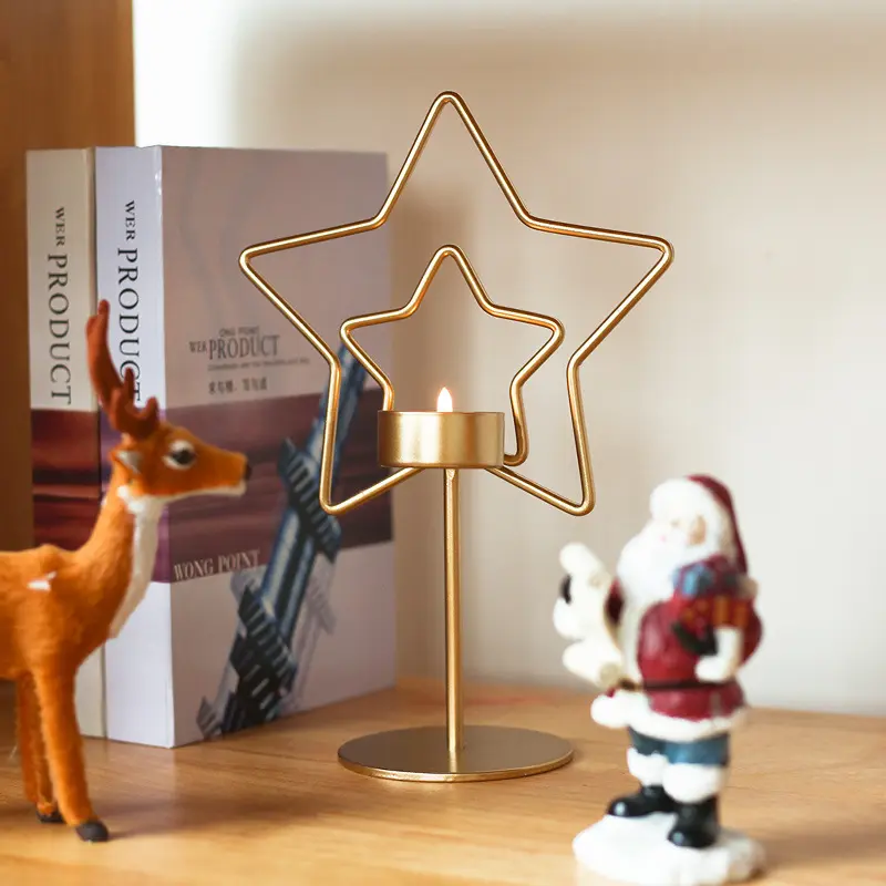 Personalizza il portacandele con luce da tè di natale in metallo con stella decorativa per regali portacandele