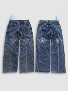 Jeans Denim Y2K di Alta Qualità Stile Spider-Man, <span class=keywords><strong>Pantaloni</strong></span> da Uomo di Marca Designer, Moda Hip Hop Elasticizzata, <span class=keywords><strong>Pantaloni</strong></span> Neri Thug Club - Product Image 2