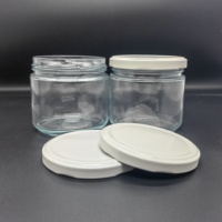 Food Grade botol penyimpanan kaca Jelly madu 12oz, botol penyimpanan bulat transparan 300ml 350ml dengan tutup logam kedap udara