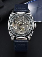 Montre Mécanique Carrée LONGLUX pour Homme, Étanche, Analogique, Squelette Automatique, Boucle en Verre, Montres de Mode