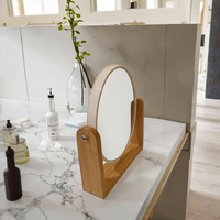 Miroir de maquillage portable moderne pour voyage, logo personnalisé, style Art Déco, en bambou, rotation, écologique, grossissement 1x-3x