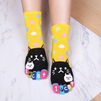 Chaussettes de dessin animé drôle de chat mignon avec doigts séparés pour femmes, chaussettes en coton à 5 orteils