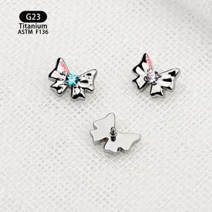 Boucles d'oreilles en titane G23 avec incrustation de zircon pour clous d'oreilles et bijoux de piercing des lèvres ASTM F136 - Product Image 3