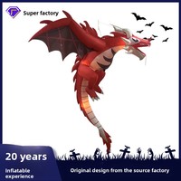 Yulong Style 1 Dragon gonflable d'Halloween de 15 mètres en polyester, figurine lumineuse à LED, ornement suspendu, Dragon volant à flamme éclatante