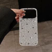 Étui de luxe scintillant en cristal et perles pour iPhone 11 12 13 14 15 16 17 18 Pro Max
