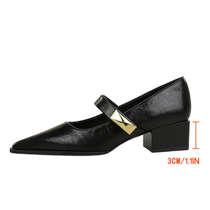 Zapatos de tacón bajo con correa central y hebillas para mujer, estilo Mary Jane, con punta, color liso, para vestir, venta al por mayor a bajo precio - Product Image 6
