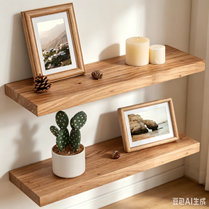 Rustic <strong>Heavy</strong> <strong>Duty</strong> Wooden Floating <strong>Shelves</strong> Wall Mounted Invisible Bracket 8' Deep 24" Wide 2-Tier Set Living Bathroom Bedroom - Product Image 4