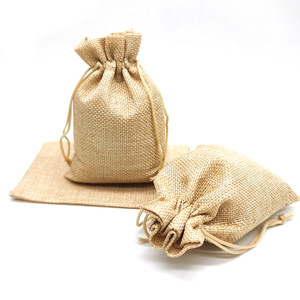 Customizable beige linen <b>drawstring</b> <b>bags</b> <b>Small</b> cloth jewelry storage pouches Linen gift packaging <b>bags</b> 10x14cm - Product Image 5