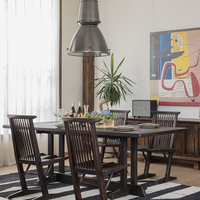 Table à manger longue en bois massif, style nordique, écologique, faite à la main, avec base en tréteau minimaliste pour la salle à manger à domicile