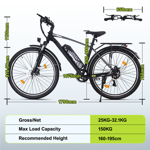 Bicicleta Eléctrica Urbana de Montaña para Adultos, 7 Velocidades, 36V, 250W, <span class=keywords><strong>27</strong></span>.5'', de Acero al Carbono, para Desplazamientos en Ciudad - Product Image 2