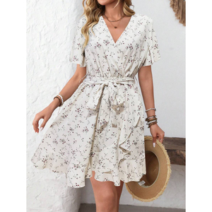 Robe élégante pour les vacances quotidiennes, style floral vintage, mode estivale, style cottage, douce, confortable pour la peau, robes décontractées - Product Image 1