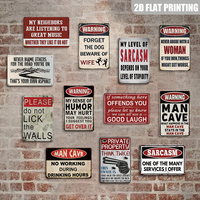 Letrero Metálico Plano con Diseño de 'Warning Man Cave', Impresión 2D, Texto Sarcástico y Divertido, Decoración de Pared para Garaje, Taller o Habitación Privada