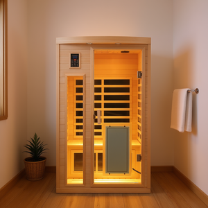 Sauna infrarouge lointain pour deux personnes en bois de pruche, construction en bois massif, panneau de commande informatique intégré - Product Image 2