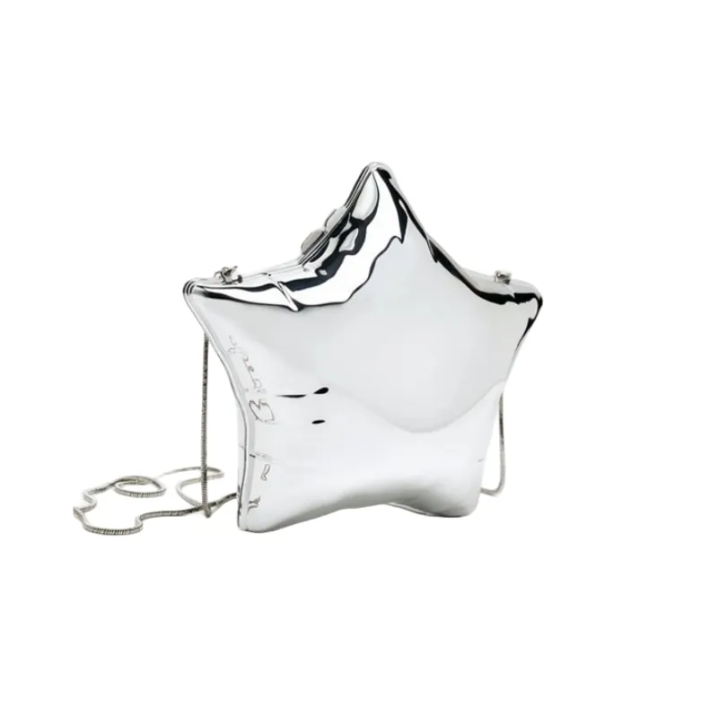 A forma di stella argento metallizzato borse di lusso da donna borsetta da sposa portafoglio in acrilico personalizzato pochette borse da sera per le donne