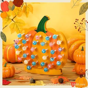 Expositor de Dulces de Madera Creativo con Forma de Calabaza, Centro de Mesa Redondo para Halloween, Soporte de Exhibición de Piruletas de Madera, Color Retro, 1 Pieza - Product Image 3