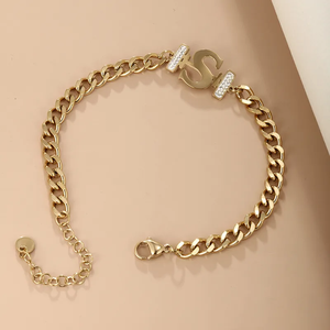 กำไลข้อมือแฟชั่นโลหะสแตนเลส304สไตล์วินเทจสร้อยข้อมือรูปหัวใจประดับตัวอักษรขนาด18K - Product Image 2