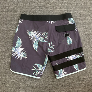 Shorts de bain pour hommes à motif floral, séchage rapide, avec cordon de serrage et bande latérale, tenue de plage décontractée, longueur courte, taille mi-haute - Product Image 6