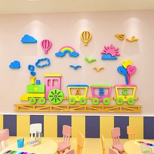Adhesivo de Pared Acrílico 3D de Tren de Dibujos Animados, Colorido, Económico y de Alta Calidad, para la Habitación de Niños, Decoración de Pared de Escuela - Product Image 4