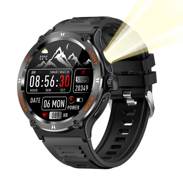 Waterproof Fashion Men Sport Rugged Outdoor Reloj Inteligente Smart Watch With Flashlight