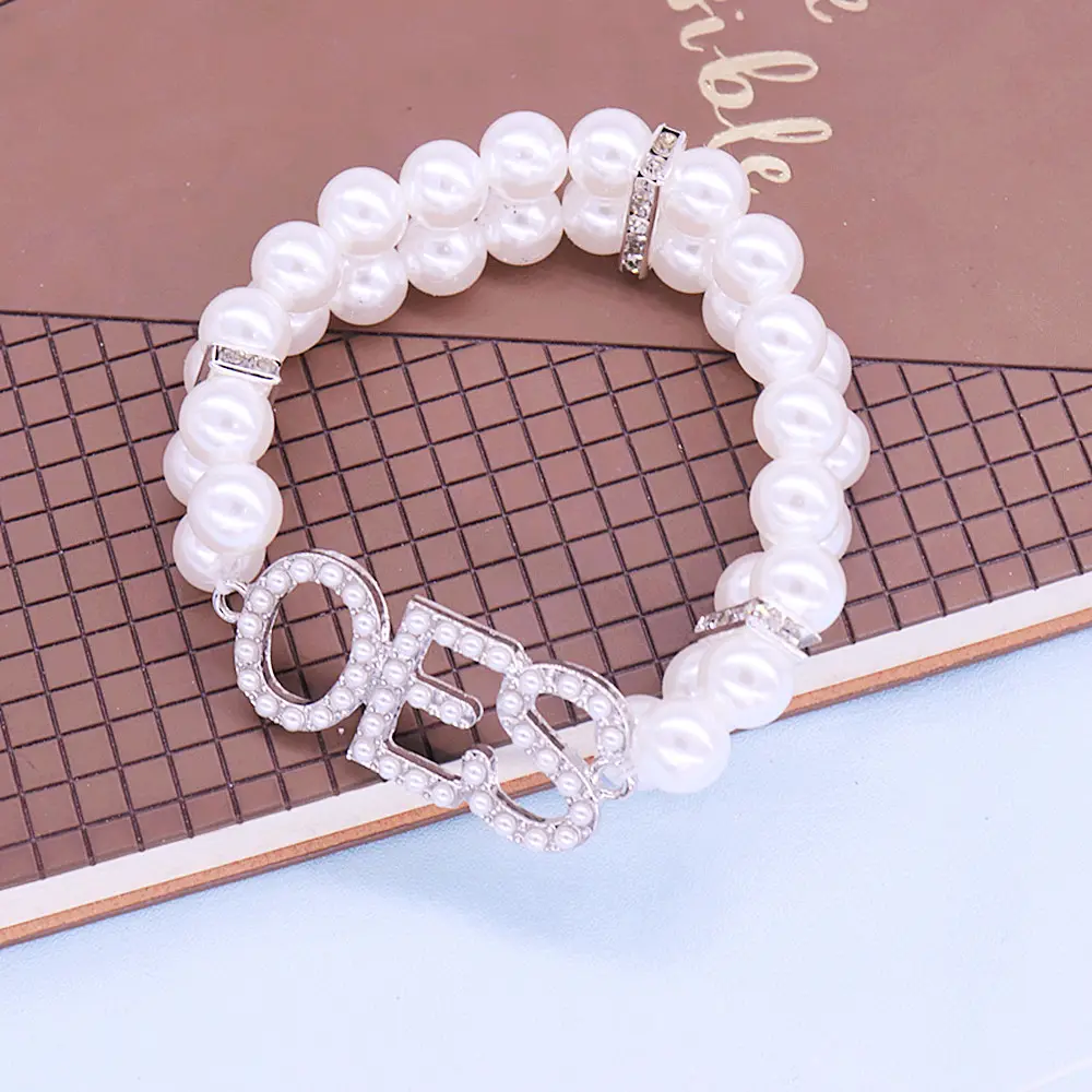 Fancy Multilayer Elastic Pearl Bracelet Letter Charms Sorority OES Order Of Eastern Star Bracelets Lady Jewelry