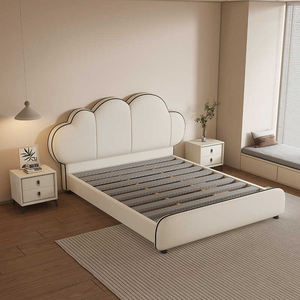 Cadre de lit king size avec rangement, style crème, mobilier de chambre à coucher, prix bas, sommier simple, cuir écologique, blanc crème - Product Image 6