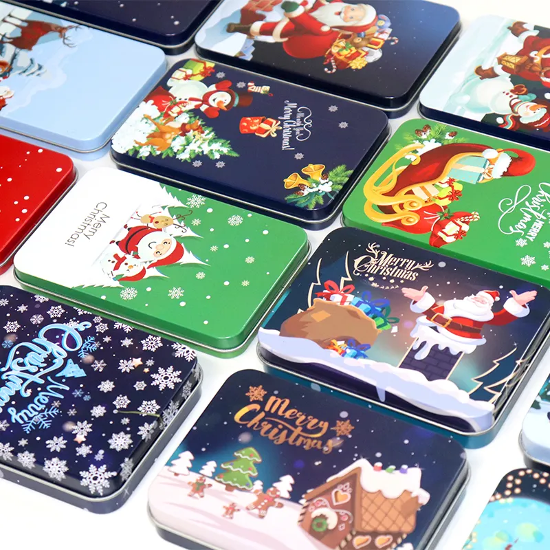Scatola di latta rettangolare per caramelle natalizie confezione regalo personalizzata per carte di natale scatola di latta scatola di latta in metallo